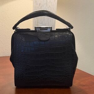 Patricia Nash Black Crocodile-Embossed Satchel leather